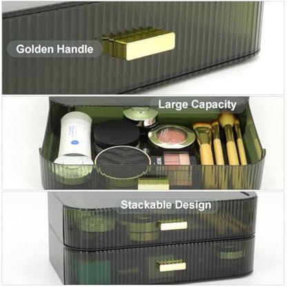 Womanht Makeup Organizer Drawers Stackable, Bathroom Vanity Organizers and Storage, Great for Cosmetics, skincare, Lipsticks, Nail Care (Green,1 Drawer)
