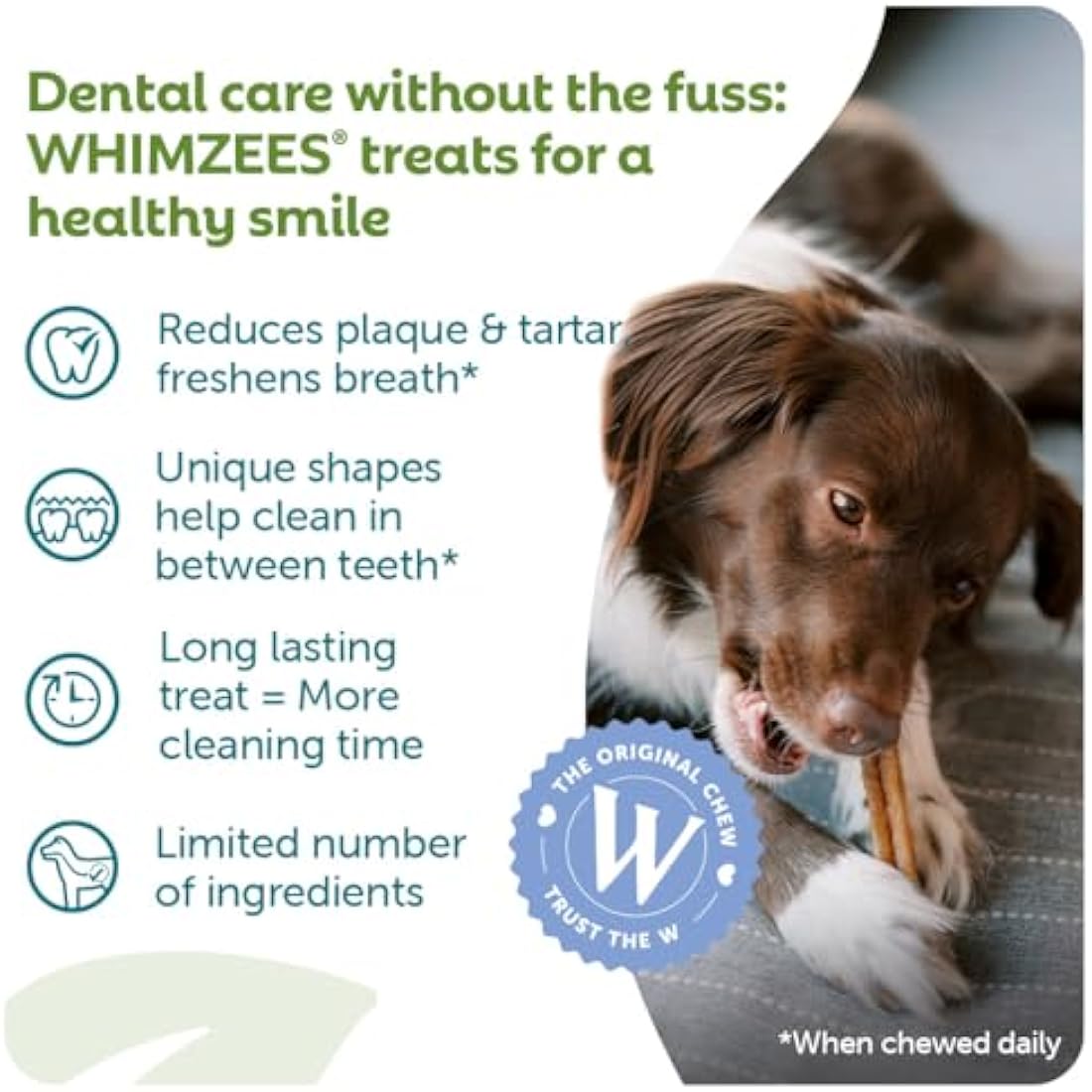 WHIMZEES By Wellness Stix, Dog Dental Sticks, 30 Pieces (1 Month Supply), Size L, Dog Chews for Large Breeds, Natural, Grain-Free, Rawhide-Free, Vegetarian