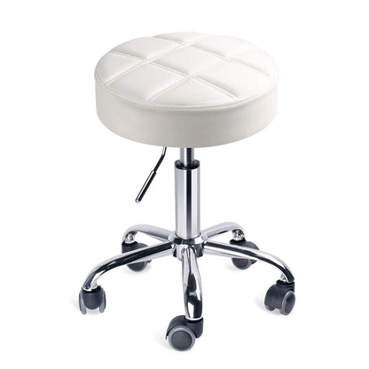 Round Swivel Beauty Stool Adjustable PU Leather Seat (White / Φ14")