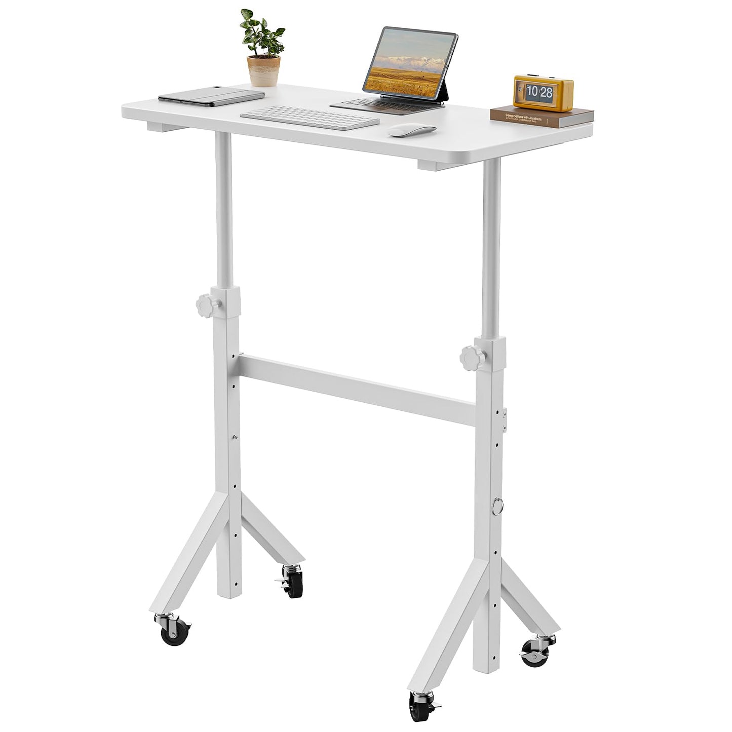 HUANUO Height Adjustable Standing Desk,6 Height Settings Up to 118cm,80x40cm Mobile Small Desk with Triangular Leg Design