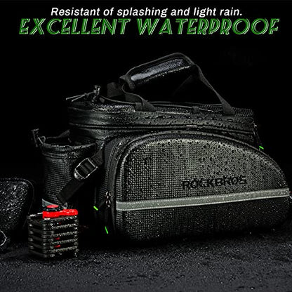ROCKBROS Bike Pannier Bag Waterproof Bike Trunk Bicycle Carrier Rear Rack Bag Portable Seat Pannier Carbon Texture Large Storage Pouch Capacity 17-35L