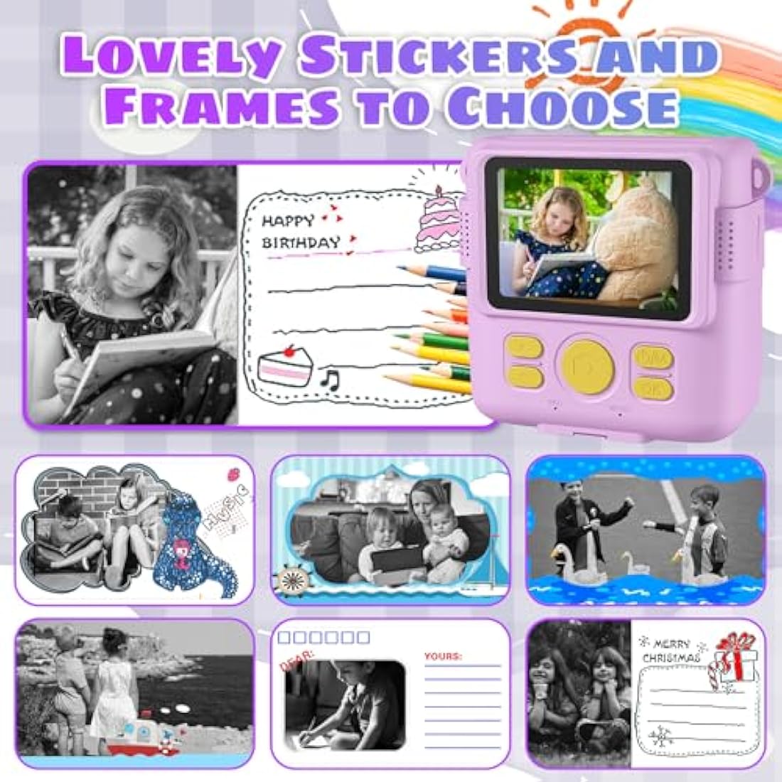 Instant Print Camera, Kids Camera Digital Camera 1080P HD Photo and Video Recording with 32G SD Card, 3 Rolls Photo Paper & Colour Pen for Age 6-12 Boys and Girls Birthday Chirstmas Gifts