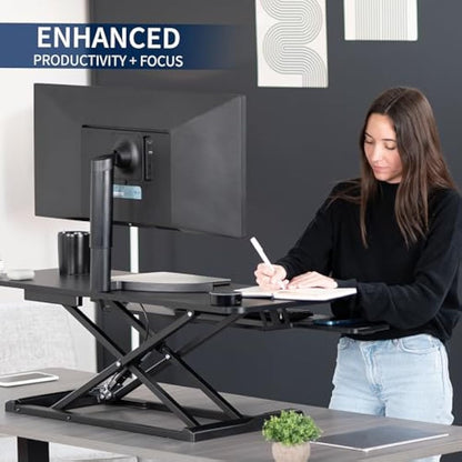VIVO 107 cm Desk Converter, K Series, Height Adjustable Sit to Stand Riser, Dual Monitor and Laptop Workstation with Wide Keyboard Tray, Black, DESK-V042KB