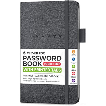 Clever Fox Password Book Pocket – Small Internet Address & Password Journal Organizer – Computer & Website Log-In Keeper Notebook (Mystic Gray)