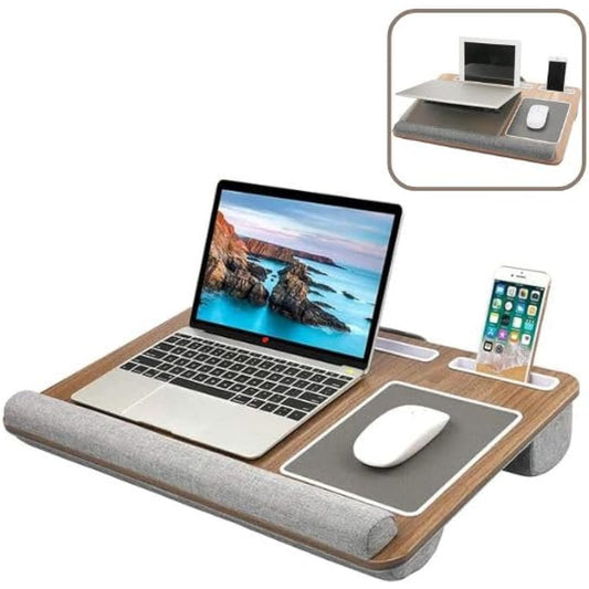 Laptop Tray with Pillow Cushion - Adjustable Lap Desk for Bed & Sofa - Built-in Mouse Pad, Wrist Rest & Phone Holder - Fits Up to 17" Laptops - Portable Writing & Gaming Tray