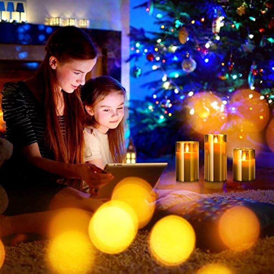 Led Flameless Candles, Battery Operated Flickering Candles Pillar Real Wax Moving Flame Electric Candle Sets Gold Glass Effect with Remote Timer, 4 in, 5 in, 6 in, Pack of 3 (Brown Glass)