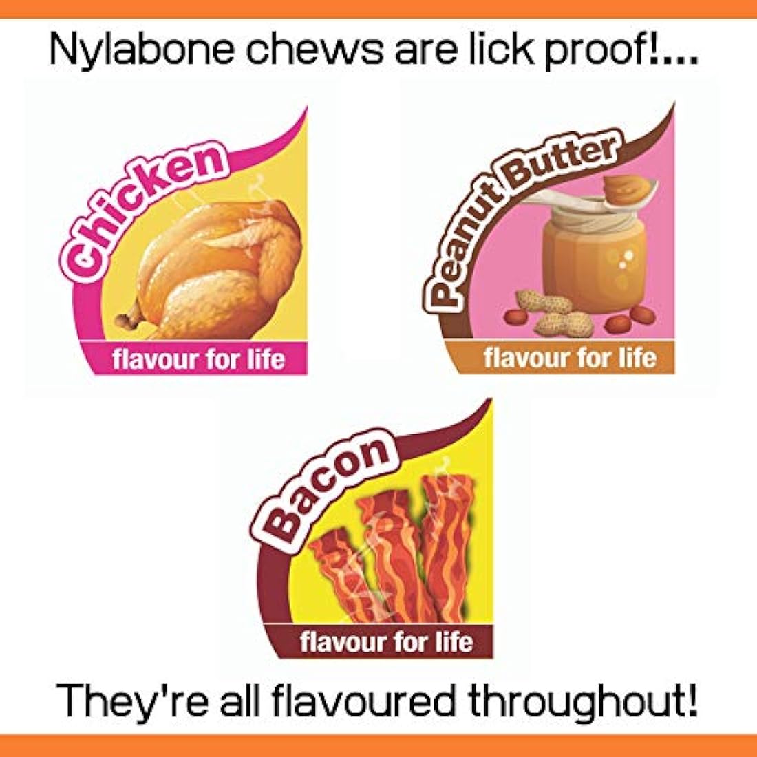 Nylabone Extreme Tough Dog Chew Toy Bones, Peanut Butter, Chicken, Bacon Flavoured, 3-Piece, Small, For Dogs Up To 11 kg