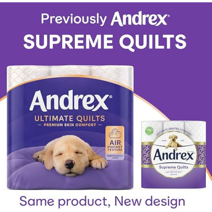 Andrex Ultimate Quilts Toilet Tissue 24 Rolls, Air Pocket Technology for Soft, Thick Sheets - 4 Quilted Toilet Rolls x 6 Packs, FSC Certified