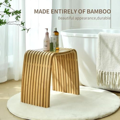 WYRXFF Bamboo Stool, Multi-Functional Stool, Unique Curved Bathroom Stool, No Assembly Vanity Stool Shoe Changing Stool, For Living Room Study Bedroomdining chair