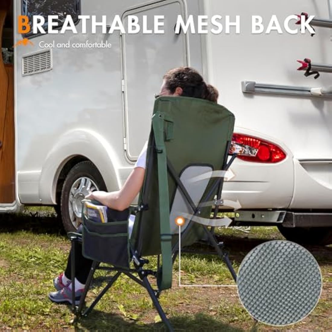 Portal Folding Camping Chair for Adults High Back Heavy Duty 180KG Load Foldable Garden Picnic Festival Collapsible Chair Oversized Hard Armrests Mesh Back Portable for Fishing Beach Patio