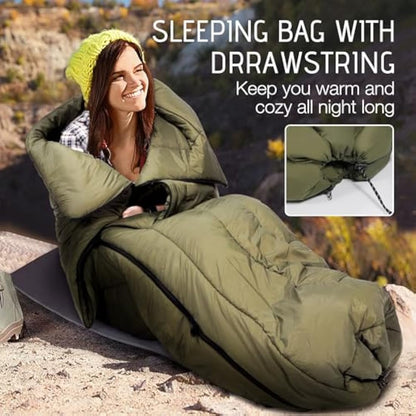 REDCAMP Wearable Camping Blanket Lightweight, Multifunctional Warm Travel Quilt Waterproof, Compact Wearable Poncho with Detachable Hood for Camping, Hiking (Army Green)