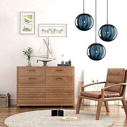 LFsem 3 Lights Pendant Lighting Fixture with 15cm Glass Globe Lampshades, E14 Gold Metal Fittings, Height Adjustable Ceiling Pendant Light for Dining Room Over The Table and Kitchen Island (Blue)
