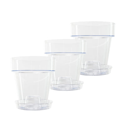 Kalapanta Clear Plastic Orchid Pot with Drainage Holes and Saucer (3, 16 cm Diameter)