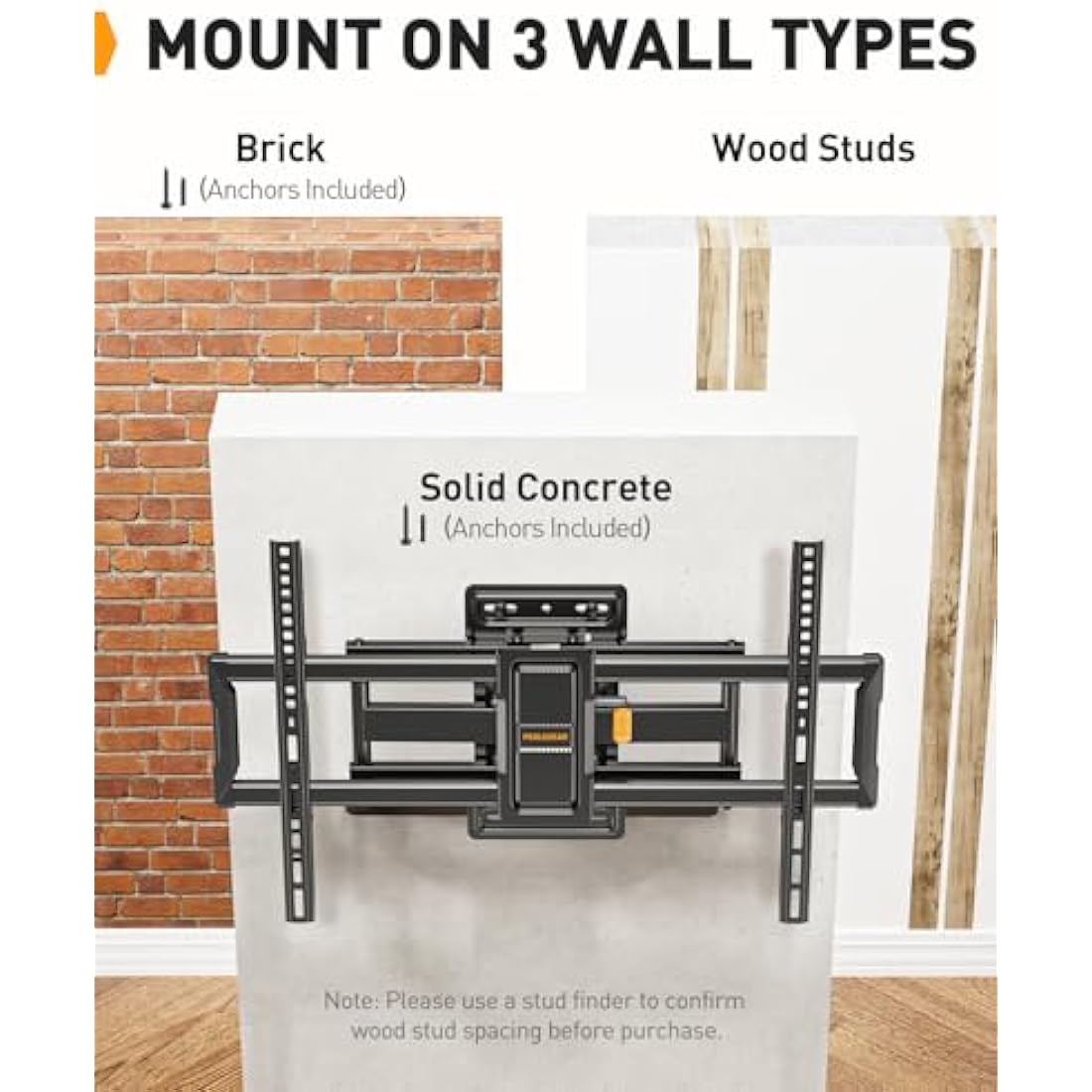 Perlegear TV Wall Bracket for 42–84 Inch Flat/Curved TVs up to 60 kg, Tilt and Swivel Wall Brackets with Dual Arms, Full Motion TV Wall Mount Max VESA 600x400mm, PGLF12