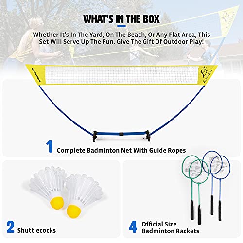 EastPoint Sports Unisex Eastpoint Sports Set, White Easy Setup 4 Player Badminton Set 15ft Net, Badminton Net with Carry Storage Base, and Badminton