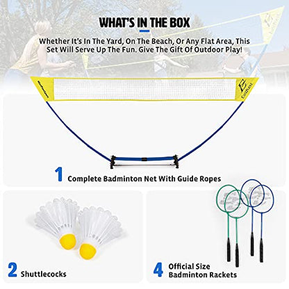 EastPoint Sports Unisex Eastpoint Sports Set, White Easy Setup 4 Player Badminton Set 15ft Net, Badminton Net with Carry Storage Base, and Badminton