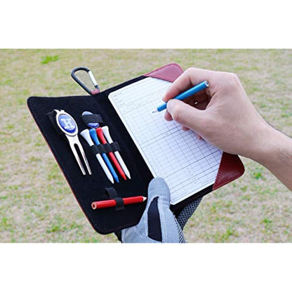 Handy Picks Golf Scorecard Holder n Yardage Book Cover - Divot Repair Tool, Ball Marker, Golf Tees, Scorer, Pencil n Scorecards Included - Gift for Golfers