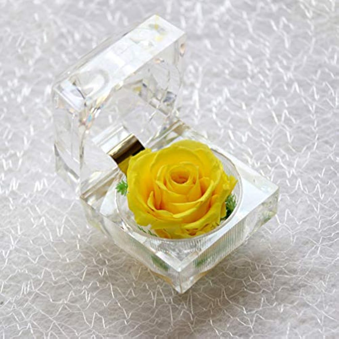 Crystal Rose Box 1Pc, Preserved Flower Eternal in Acrylic Crystal Ring Box for Women Birthday and Anniversary- 2inch/5cm Yellow