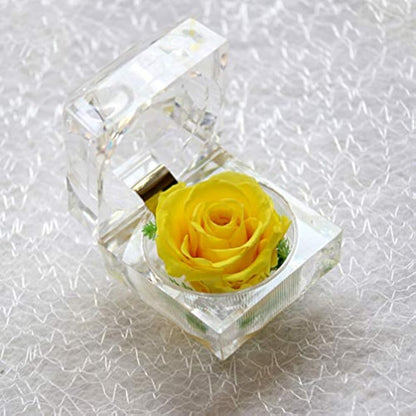Crystal Rose Box 1Pc, Preserved Flower Eternal in Acrylic Crystal Ring Box for Women Birthday and Anniversary- 2inch/5cm Yellow