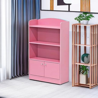 Furinno LOVA Book Shelf, Bookshelf with Storage Cabinet, Bookcase with Door, 11.8 x 23.6 x 37.3, for Living Reoom, Bedroom, Home Office, Pink
