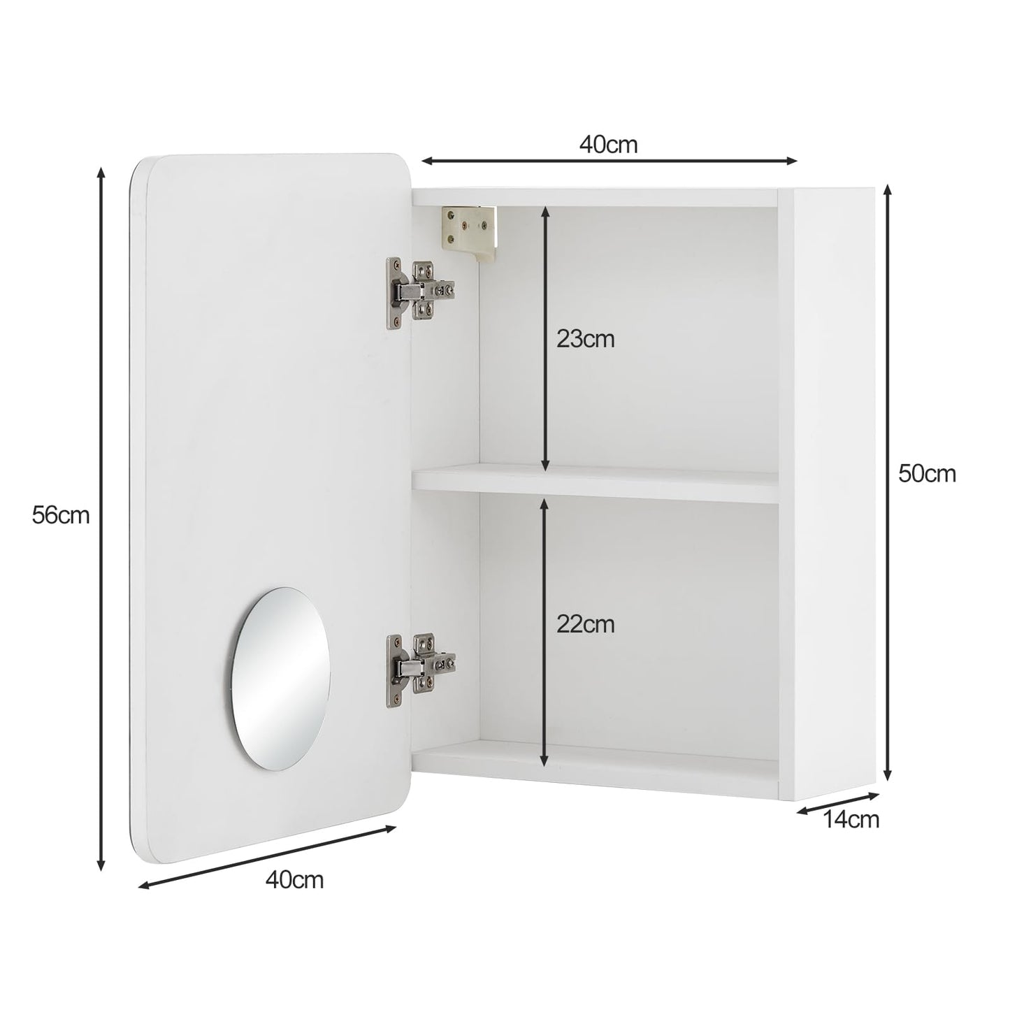 TUKAILAi 40x50cm Single Door Bathroom Mirror Cabinet with Magnifying Mirror
