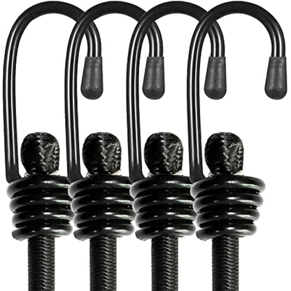 BEXSLE Bungee Cords With Hooks 2m long, Heavy Duty Outdoor Elastic Bungee Straps, No odour Industrial Grade bungee rope For Securing Tarps, Luggage, Tents, Bikes or garden tidying 80inch 4Pcs (Black)