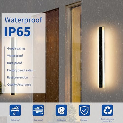 Mikeru Modern 80cm Dimmable Outdoor Wall Light, 2 Pack 3 Colour Temperatures 3000K/4500K/6500K IP65 Rainproof Outside Wall Light with Remote Control (Batteries Not Included) for Porch, Patio