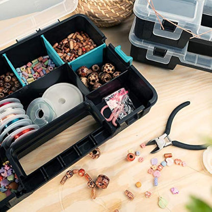 Navaris Plastic Storage Box - Stackable Organizer Case with Adjustable and Removable Divider Compartment for Tools, Small Items, Jewelry - 3 Boxes