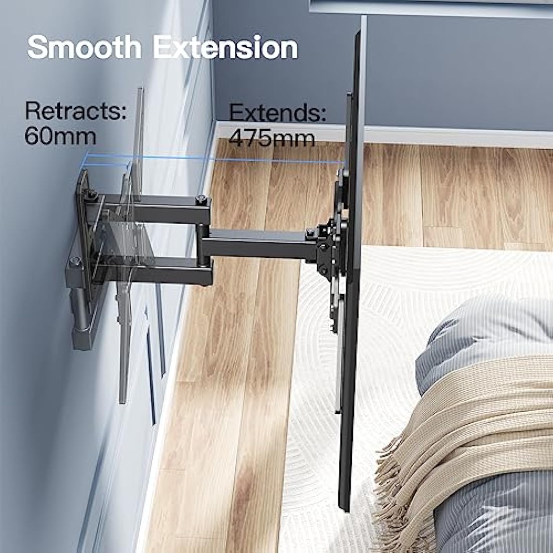 PERLESMITH TV Wall Bracket Swivel Tilt Extend, Universal Wall Mount for 26-60 Inch Flat/Curved TVs, Adjustable TV Brackets Hold up to 35 KG Max.VESA 400x400 mm