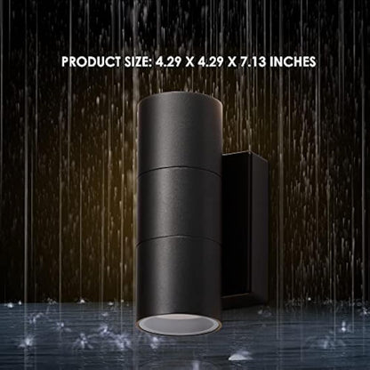CELAVY Outdoor Wall Lights, Up Down Outside Wall Lights Mains Powered, IP65 Waterproof Modern Front Door Porch Light 3000K 10W Aluminium, Exterior LED Wall Lighting Sconce GU10 Bulb Included, Black