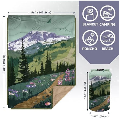 KawaGebo Kamp Outdoor Camping Blanket with Sherpa Lining, Camping Blanket Packable & Puffy Ultralight Soft Poncho DWR Camping Quilt for Cold Weather, Adventure, Sleeping, Backpacking 200x145cm