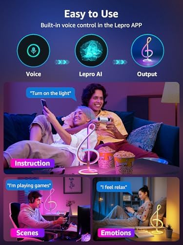 Lepro TB2 AI Table Lamp, Smart LED Lamp with Music Sync, AI Lighting Design Assistant, Colour Changing Smart Table Lamp, Voice Cotrol, Works with Alexa & Google Assistant, Bluetooth & 2.4GHz WiFi