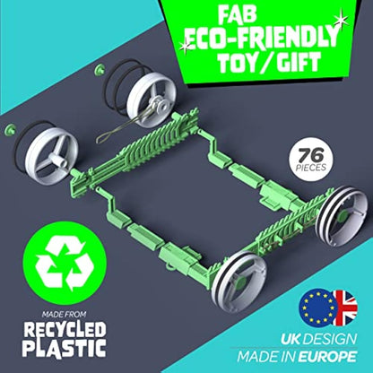 JUNKO Zoomer Toy Car Kit - Transform boxes, bottles, juice cartons... into Toy Cars. Made from Recycled Plastic. Endlessly Reusable Art, Craft & Build Kit. Lego® compatible.
