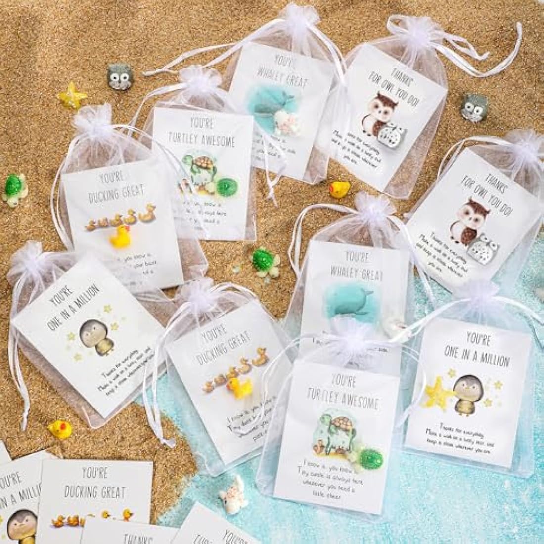 Fumete 100 Set Employee Appreciation Gifts Bulk for Coworkers Thank You Staff Gift Animal Pun Inspirational Note Cards Funny Resin Ducks Stars Whales Turtles Owls Office Gifts Pocket Favors