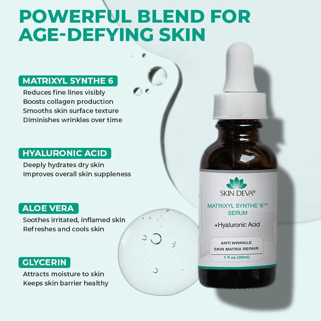 SKIN DEVA Matrixyl Synthe '6 Serum with Hyaluronic Acid - Anti-Aging with the breakthrough Matrixyl synthe’6 serum 1 oz