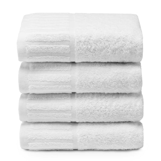 Top Towel - 4 Washbasin or Hand Towels -Hotel White Towels - Large Bath Towels - 100% Cotton - White - 50x 100cm