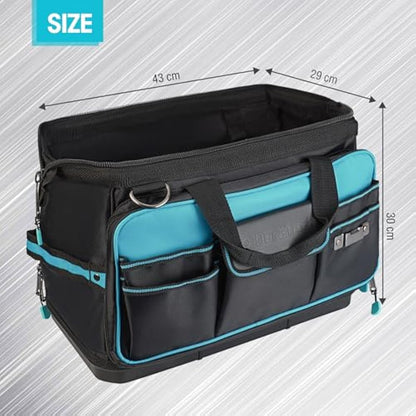 DURATECH Tool Bag 17-inch, 32 Pockets Large Tool Bag, Hard Base Wide Open Mouth Storage Bag, 840D Heavy Duty Tool Bags with Adjustable Shoulder Strap, Suitable for Household and Maintenance Personnel