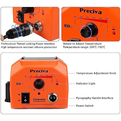 Wood Burning Pyrography Kit, Preciva Woodburner Pen Tool Set with Fast Heat Up Soldering Iron Station, 40W 250-750℃ Adjustable Temperature, 20 Tips and Stand for Engraving Craft