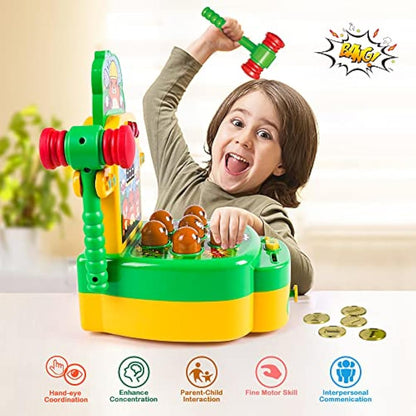VATOS Whack Game Toy with Mole,Mini Electronic Arcade Pounding Bench Coin game with 2 Hammers Toy,Interactive Educational Developmental Game for Toddlers Kids Girls and Boys Age 3 4 5 6 Years Old
