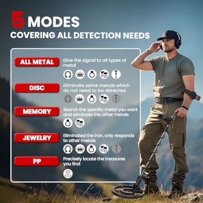 DR.ÖTEK Metal Detector for Adults Professional, Lightweight, Pinpoint & Exclusive Memory Mode, Higher Accuracy, IP68 Waterproof Coil, Bigger Backlit LCD Display, New Advanced DSP Chip