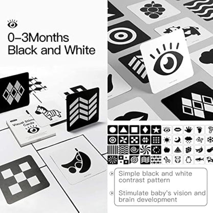 beiens Newborn Essentials Sensory Toys Cards, 160 Page Black White Visual Stimulation Learning Activity Cards for Babies Ages 0-3-6-12-36 Months, 5.5'' x 5.5'' Baby Essentials for Newborn Toys Gifts