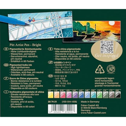 Faber-Castell Art & Graphic Pitt Artist Pen Brush India Ink Pen, Basic Tones, Set Of 12, For Art, Craft, Drawing, Sketching, Home, School, University, Colouring