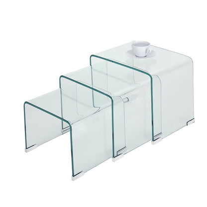 Panana pal Bent Glass Nest Tables Set of 3 Side Tables Coffee Table (Clear)