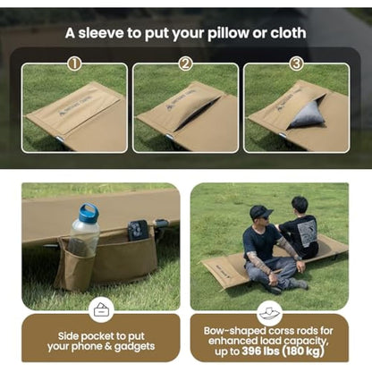 OneTigris SUPRAGRIS Camping Cot, Support Up to 400lbs, Lightweight Comfortable Folding Bed for Camping, Hiking, Backpacking, Travel, Car Trips, Office Nap