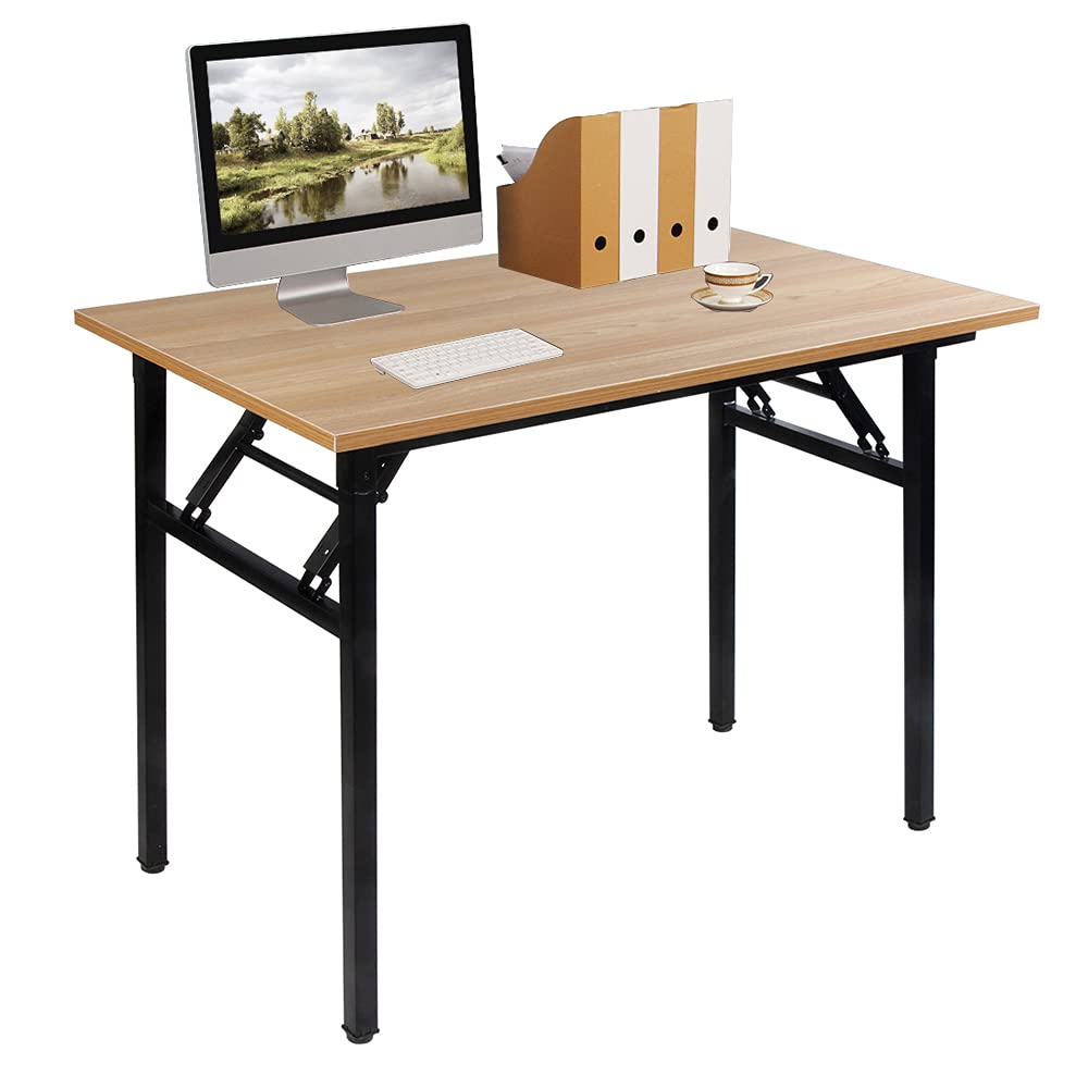 sogesfurniture Folding Table Office Study Writing Desk Computer PC Laptop Table Workstation Dining Gaming Table, No Install Needed, 100x60x75cm