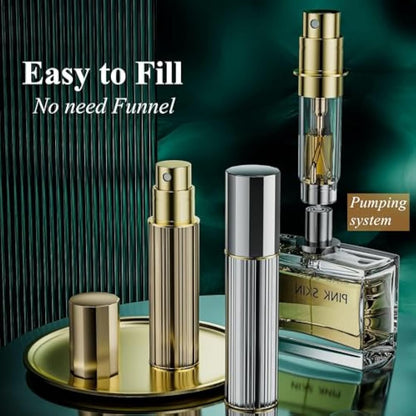 Aurdox Perfume Travel Atomiser, Portable and Refillable mini Perfume Spray Bottles Empty Sprays with Bottom Pump, Dispensers, Atomizers for Women and Men, 5ml/ Silvery Gray