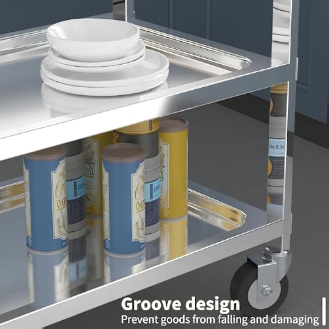 TAIMIKO Stainless Steel Utility Cart - 3-Tier Kitchen Trolley, Restaurants Serving Trolley with Locking Wheels, For Garage, Restaurants, Hotels, Size: 625x315xH800mm