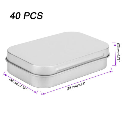 JOIKIT 40Pcs Rectangular Hinged Storage Tin, 9.5 x 6 x 2cm Silver Small Metal Tin Box for Candy, Keys, Teas