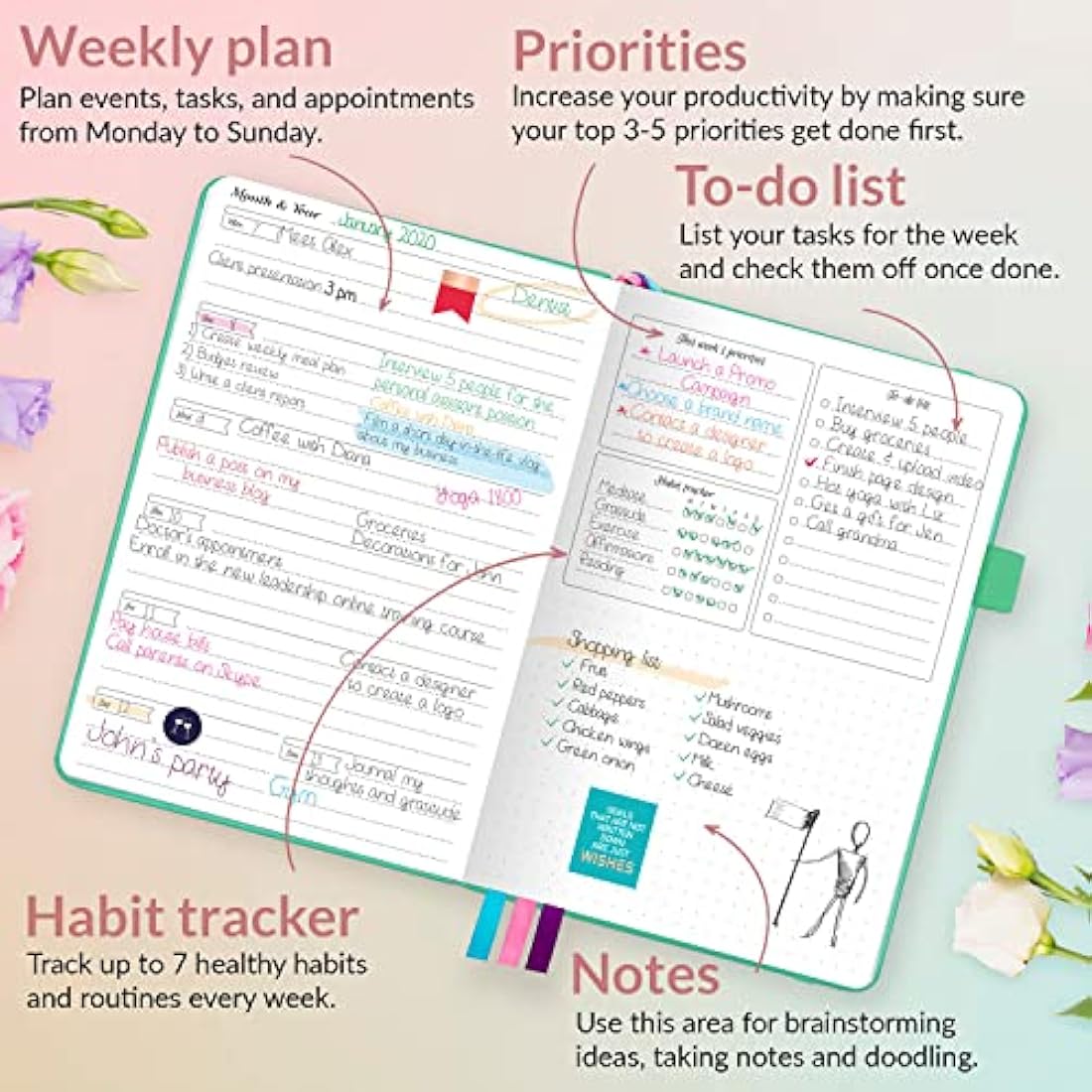 GoGirl Planner and Organizer for Women - Compact Size Weekly Planner, Goals Journal & Agenda to Improve Time Management, Productivity & Live Happier. Undated – Start Anytime, Lasts 1 Year – Emerald