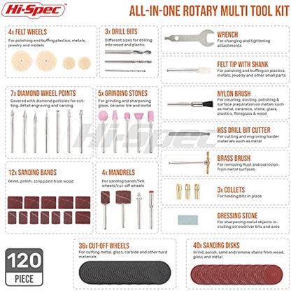 Hi-Spec Rotary Tool Kit Set 170W 1.4A with 121 Piece Dremel Compatible Bit Accessories. Drill, Cut, Trim, Grind & Sand in DIY Repairs, Hobbies & Craftwork